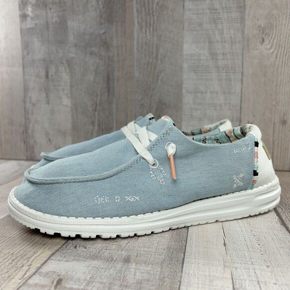 Hey Dude Wendy Boho Light Denim Women's 8 Slip On Loafer Shoes Comfort Blue - Picture 1 of 13